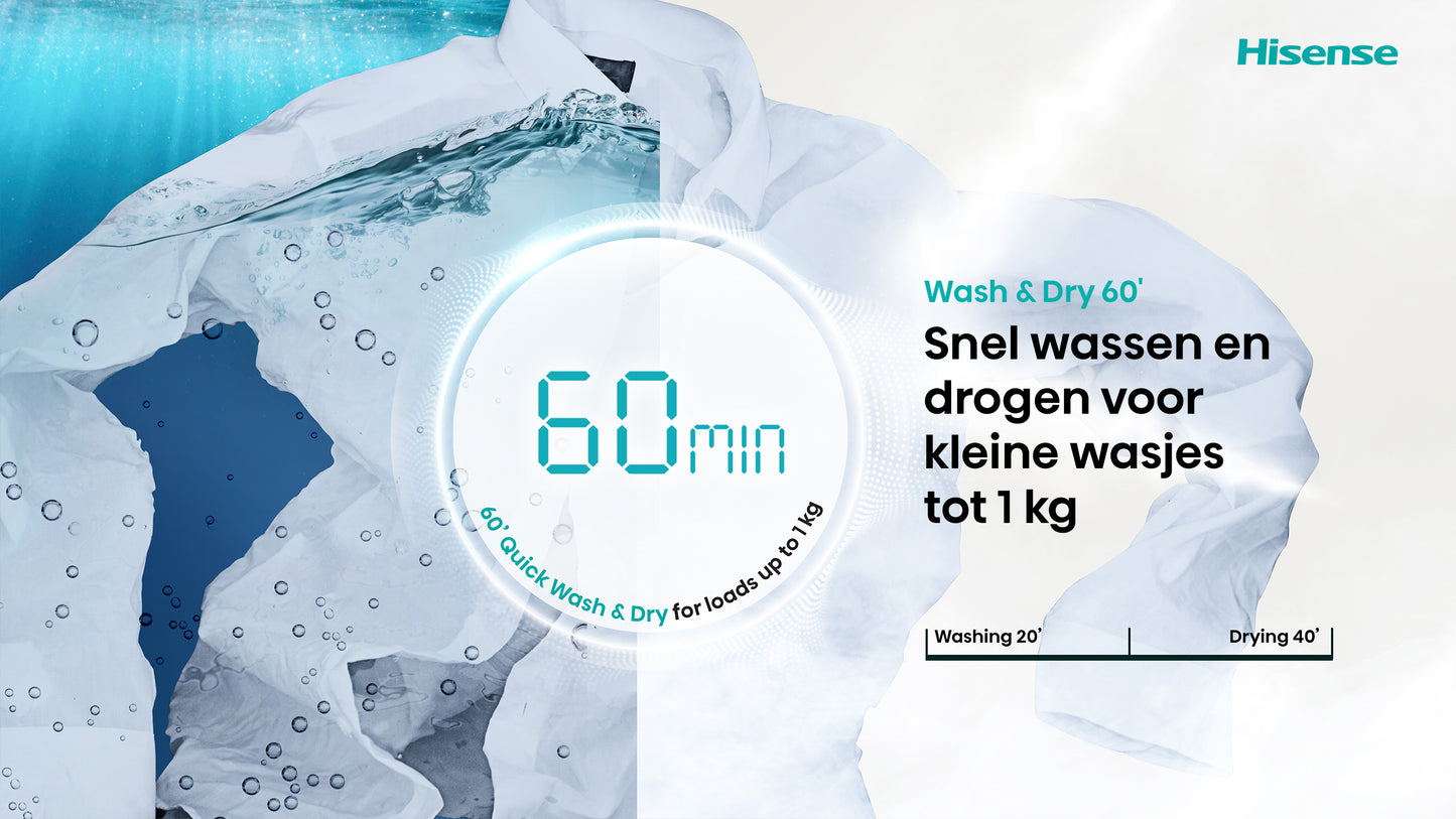 HISENSE WD3S9043BW3 Was/ Droogcombinatie 9KG/ 6KG