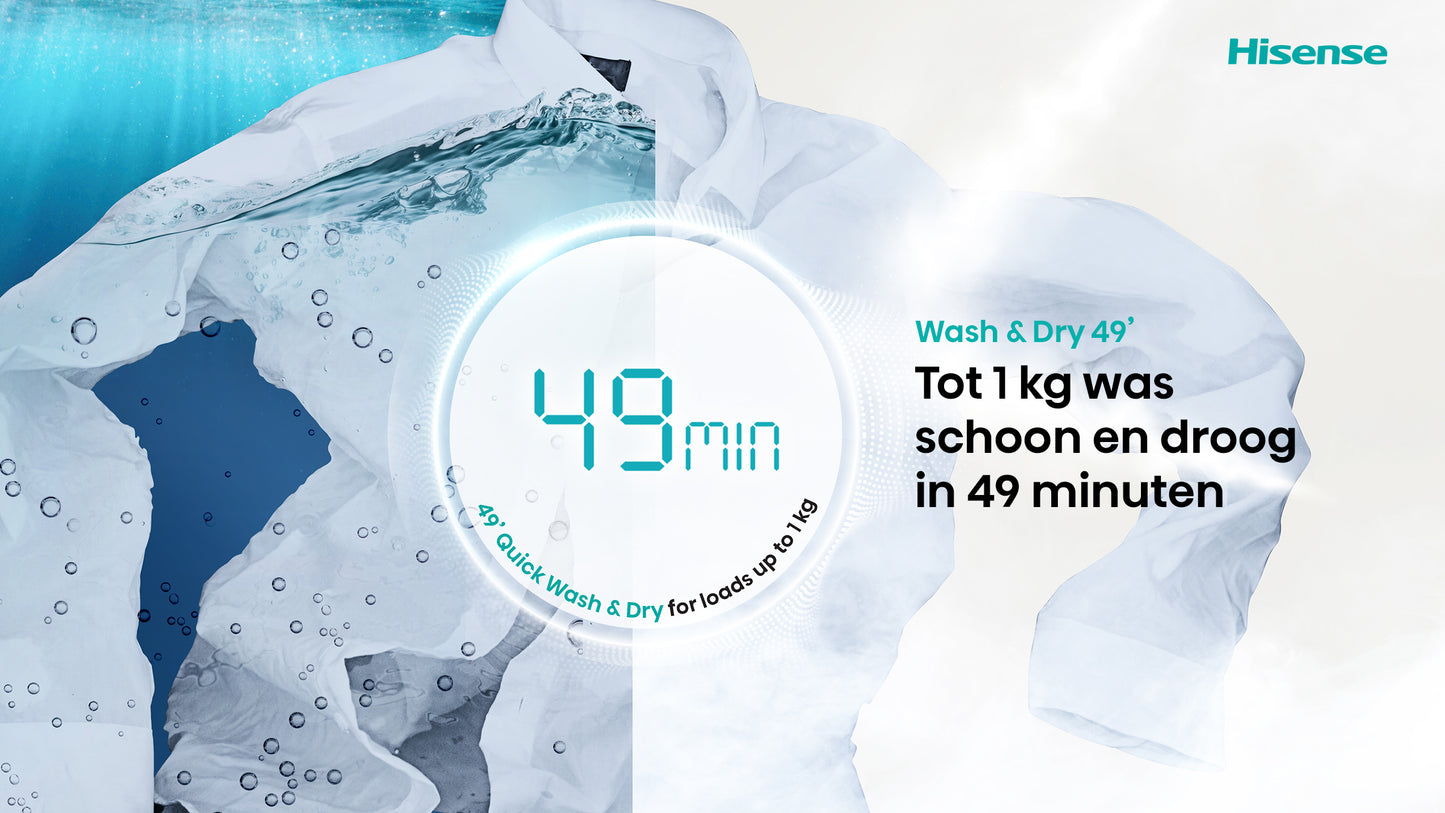 HISENSE WD5I8043BWF Was/ Droogcombinatie 8KG/ 5KG