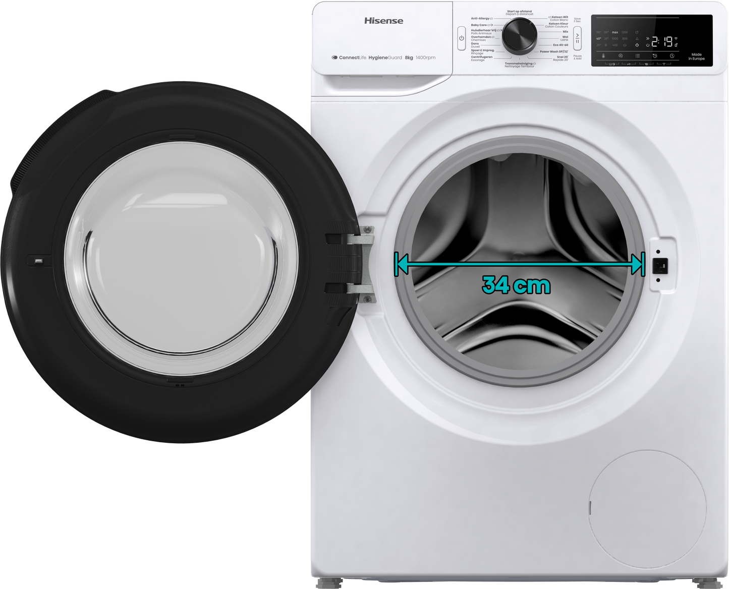 Hisense WF3V843BW/BLX wasmachine 8KG