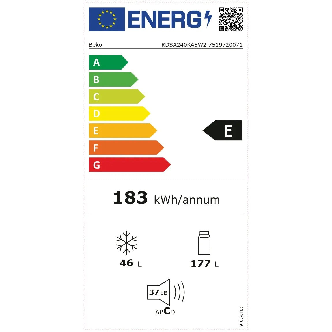 BEKO RDSA240K45W2 Koelvriescombinatie